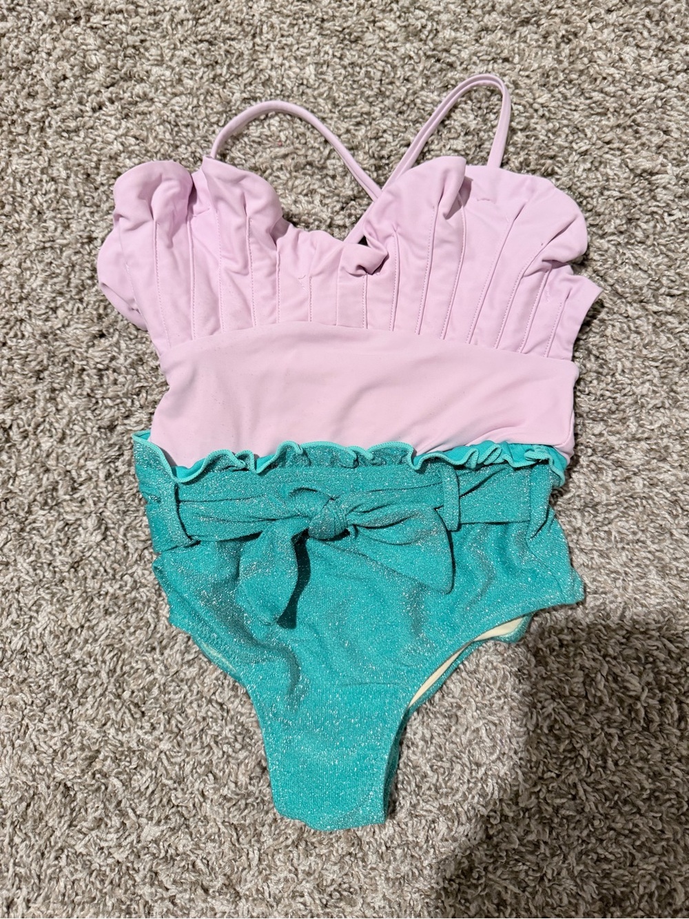 Kids Pink and Teal Ruffle One-Piece Swimsuit with Bow